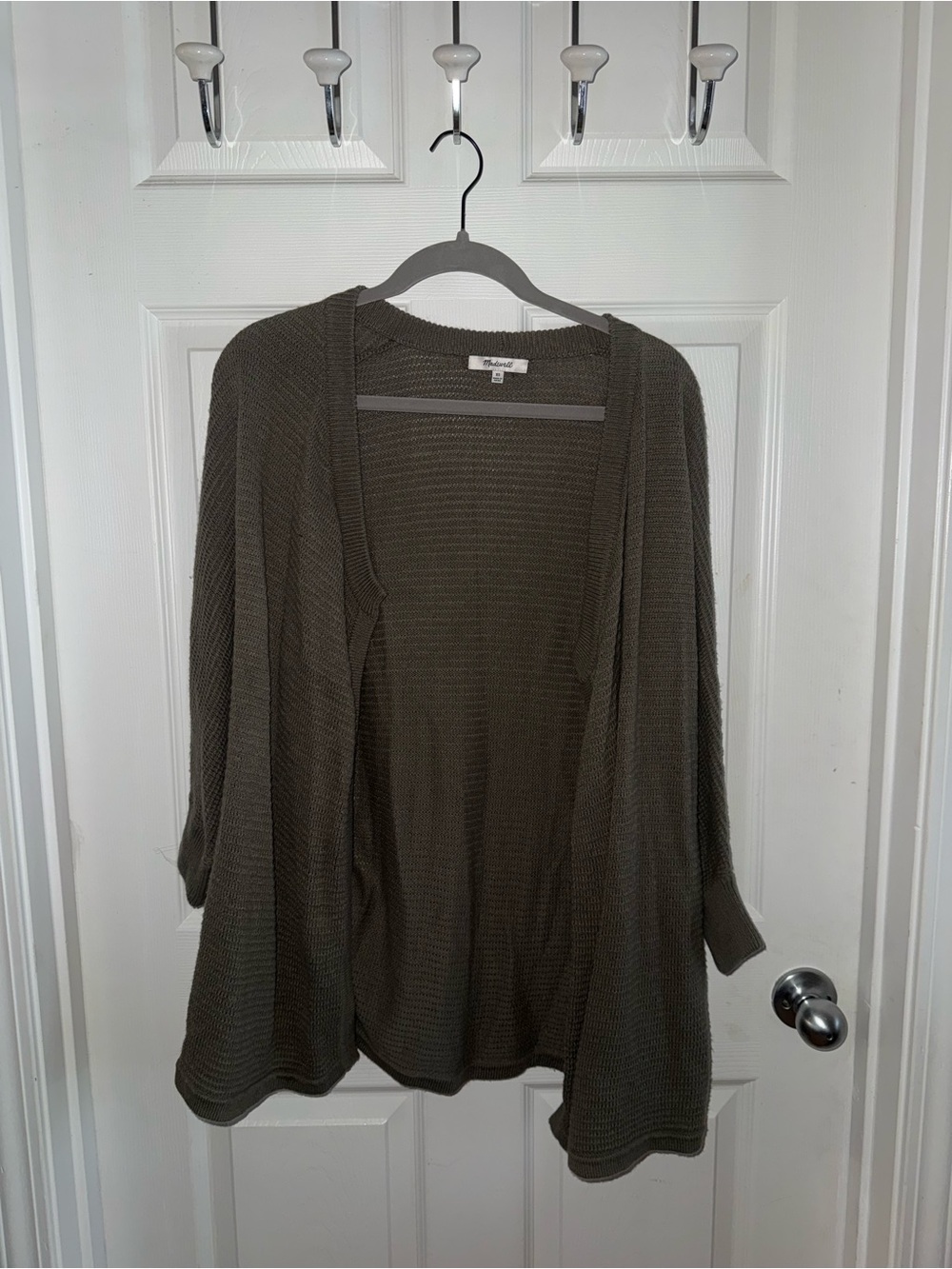 Madewell Olive Green Open-Front Waffle Cardigan